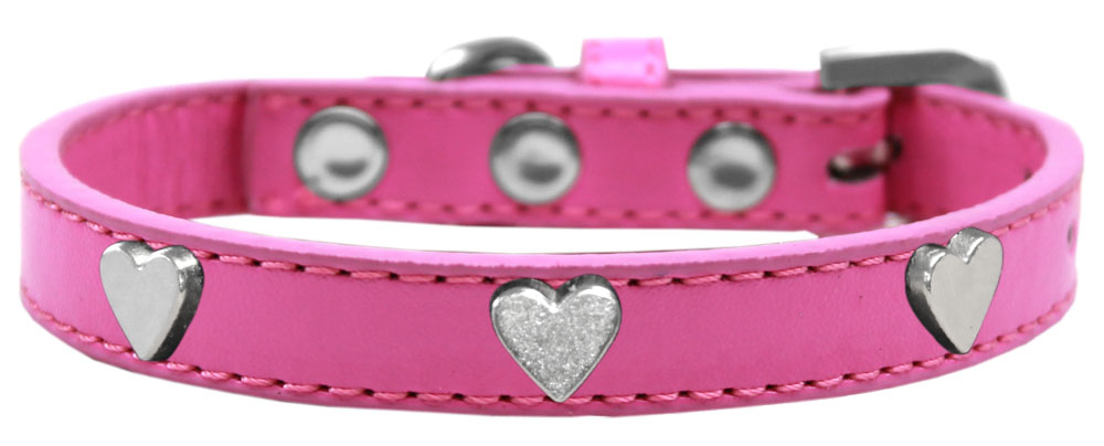 Silver Heart Widget Dog Collar Bright Pink Size 10